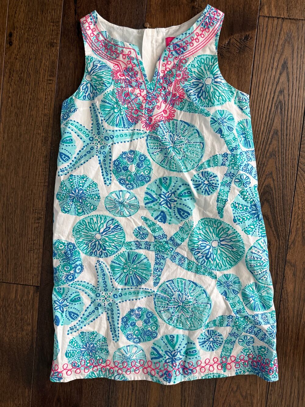 Lilly Pulitzer Girls Shift Dress Sz 7/8 Starfish Sand Dollar Print Preppy